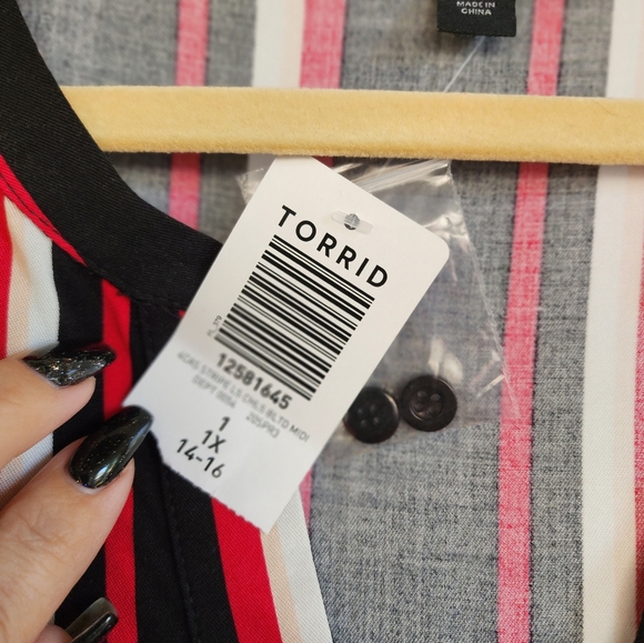 Torrid Black Striped Belted Midi Dress, Sz 1x - Picture 12 of 13